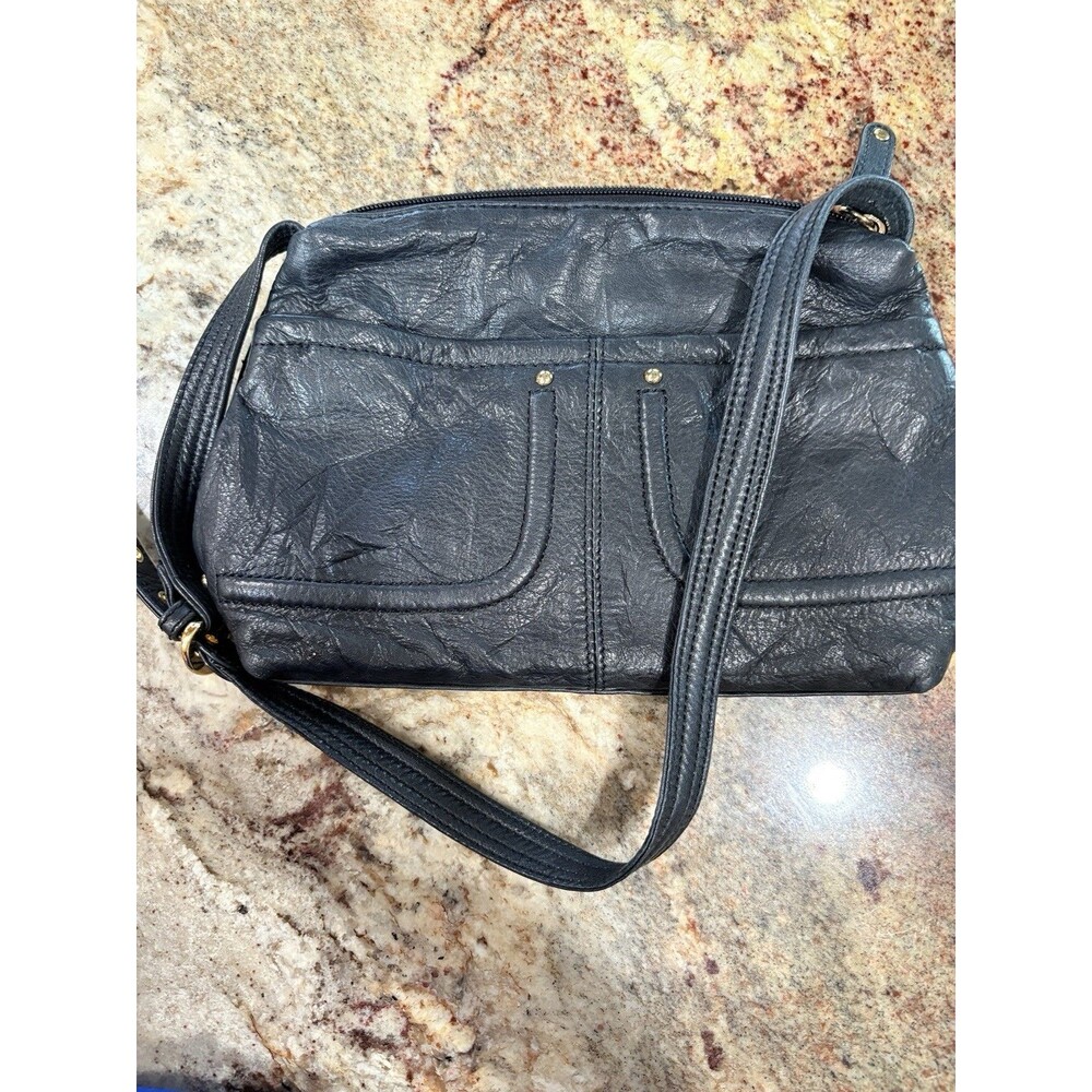 Stone Mountain Vintage Black Leather Crossbody Purse.  Smaller Size Made In USA - Picture 3 of 8